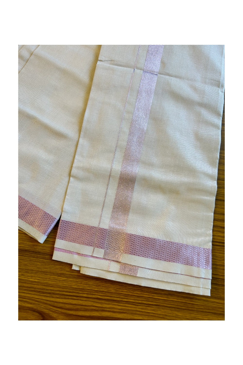 NEW! Kaitharikada Special - Pure Silk Men's Shirt & Dhoti Set - Light Pink Shaded Half Sleeve shirt and Light Pink Shaded Dhothi with Light Pink Kasavu Kara - 3KK6004SAR.