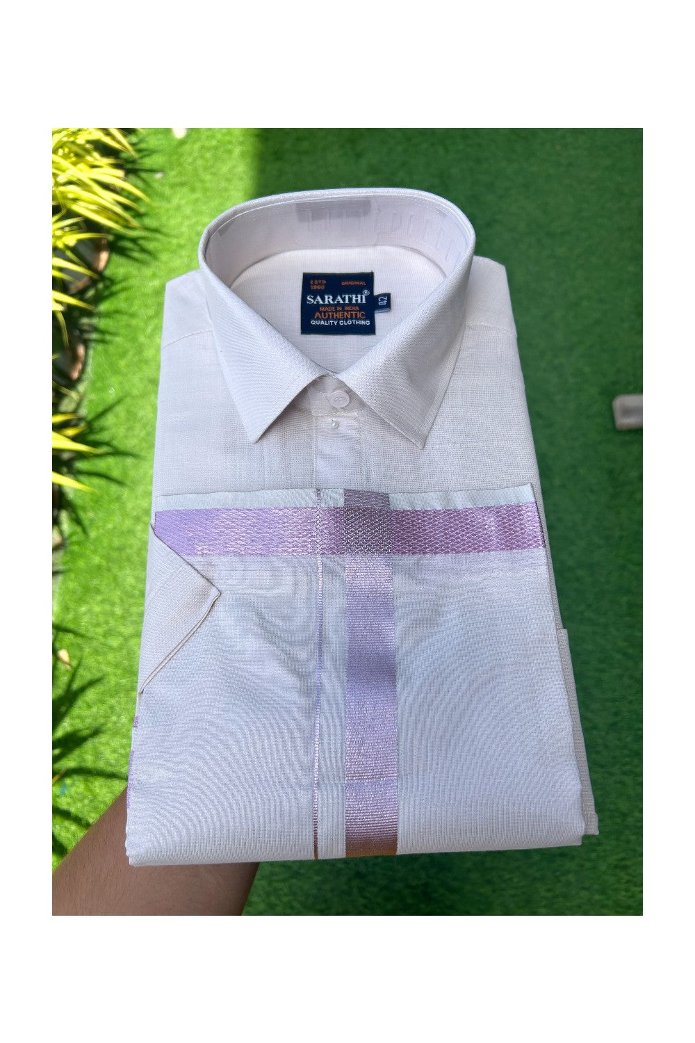 NEW! Kaitharikada Special - Pure Silk Men's Shirt & Dhoti Set - Light Pink Shaded Half Sleeve shirt and Light Pink Shaded Dhothi with Light Pink Kasavu Kara - 3KK6004SAR.