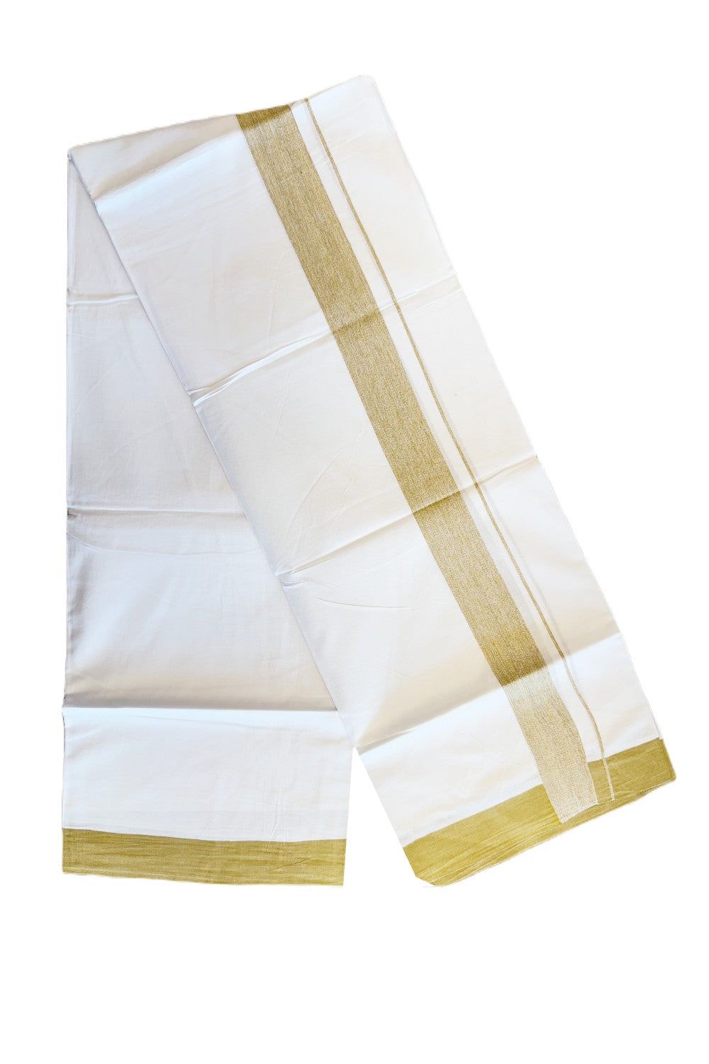 19% DISCOUNT! KaithariKada Balaramapuram 100% Cotton Ultra WHITE Double Mundu/Dhoti-100x80   2.25 Inch Light Sage Green Shaded Cotton kara-30KK41VIN