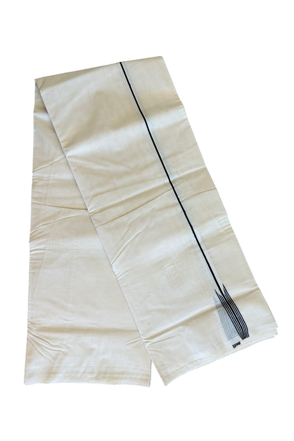 22% DISCOUNT!! KaithariKada Balaramapuram 100% Cotton  OFF WHITE - (Unbleached) Double Mundu/Dhoti-100x100  2 cm Puliyilakkara chutty 6 line Silver Kasavu & Black - 30KK500KK