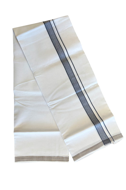 15% KaithariKada 100% PURE Cotton Balaramapuram HANDLOOM Pure white Single Mundu/Dhoti - 1.75 inch Indigo Blue Shaded Kara - 30KK5067KK