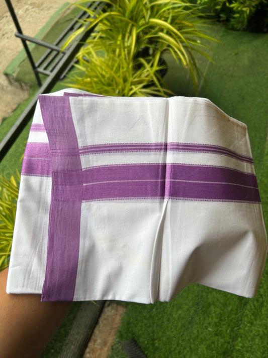 21% DISCOUNT! KaithariKada Balaramapuram 100% Cotton Double PURE white Mundu/Dhoti-100x80 - 1.75 Inch Magenta Design Kara - 30KK5143PMC