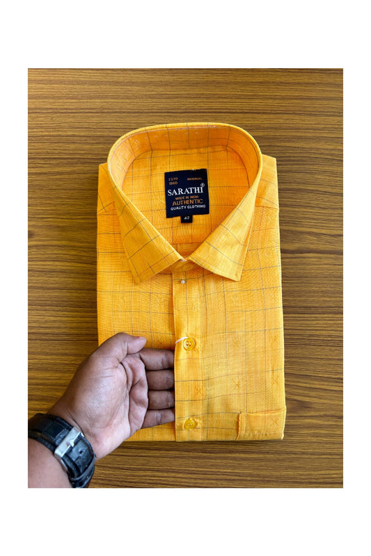 NEW !! Kaitharikada- 100% Pure Cotton Orange Yellow Sarathi Authentic Quality Clothing Full Sleeve Shirt.- 30KK445SAR