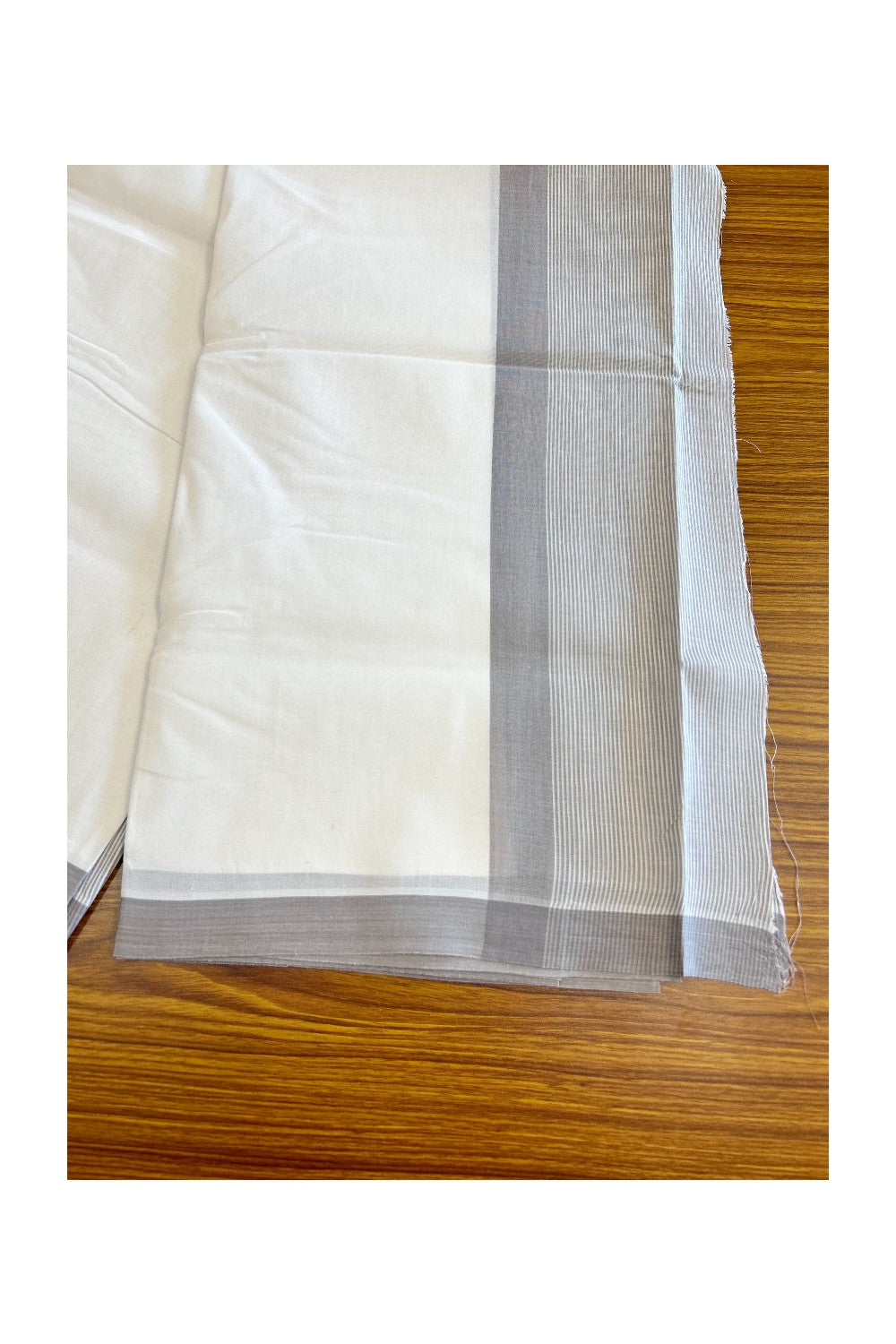 30% DISCOUNT!! KaithariKada Balaramapuram 100% Cotton PURE WHITE Double Mundu/Dhoti-100x100 - 5 inch Grey & white striped kara - 30KK5043ASH