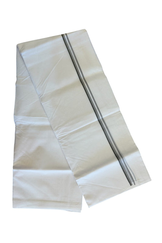 26% DISCOUNT ! KaithariKada Balaramapuram 100% Cotton Double Pure white Mundu/Dhoti-100X100 - Ash Gray & Stripes 2cm Kara.- 36KK487KK