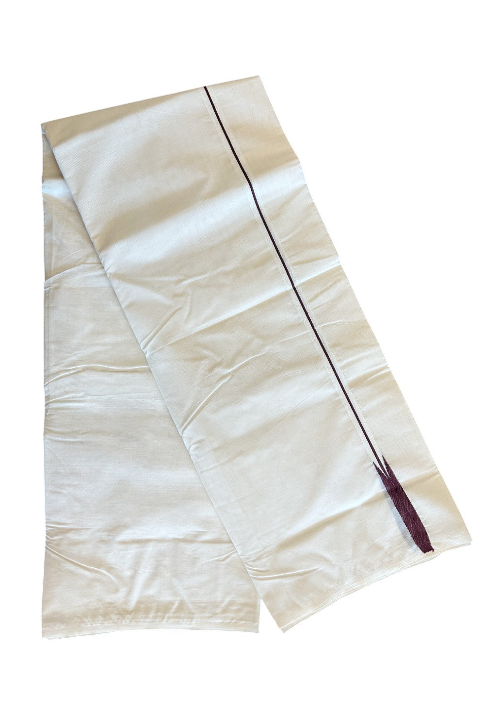 NEW!!27% DISCOUNT ! KaithariKada 100% Cotton OFF WHITE - (Unbleached) Double Dhoti/Mundu- Dark Brown 1.5 cm Puliyilakkara Chutty Mundu-1KK39ASH