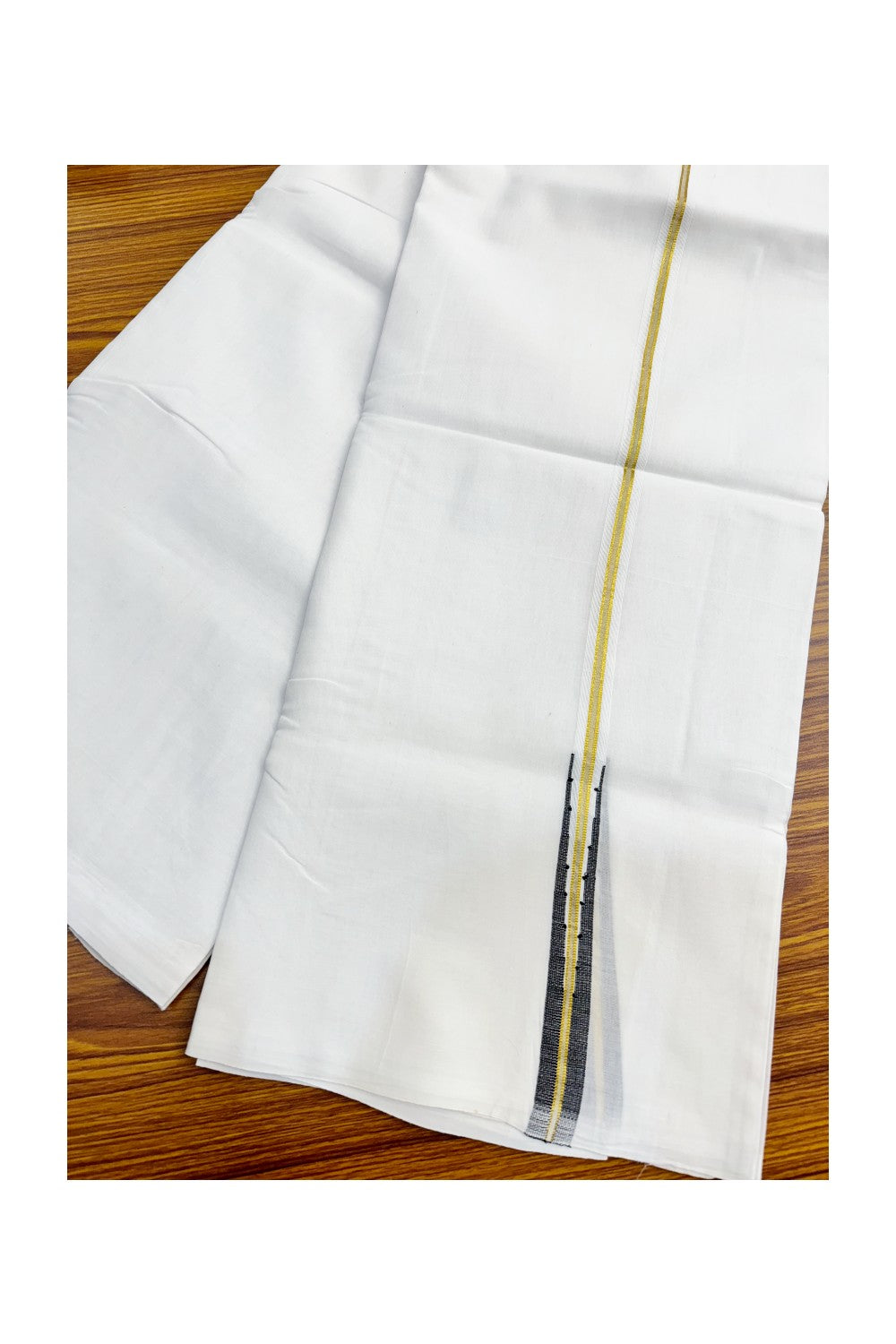 20% OFFER PRICE ! KaithariKada Balaramapuram 100% Cotton PURE WHITE Double Mundu/Dhoti-100x100  1.cm Puliyilakkara Chutty Kasavu & Black- KK47ASH-31.