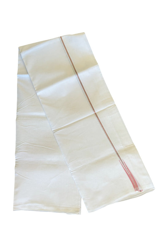 20% DISCOUNT!! KaithariKada Balaramapuram 100% Cotton PURE WHITE Double Mundu/Dhoti-100x100   1.5 cm  Puliyilakkara MUTHUKKURI Silver & Pink chutty - 32KK481ASH