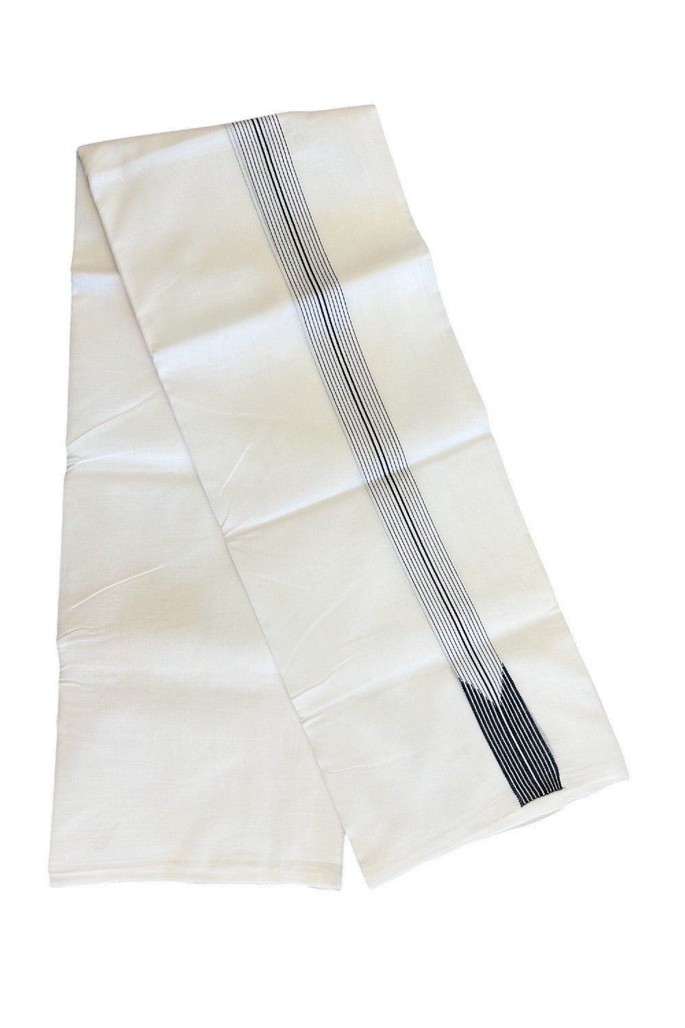 19% KaithariKada Balaramapuram 100% Cotton Double PURE WHITE - Mundu/Dhoti-100x100 -1.5 inch 12 LINE Chutty Black & White Kara - 32KK5043ASH