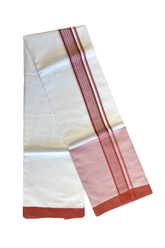 15% DISCOUNT!! Kaitharikada Balaramapuram 100% Cotton Ultra WHITE Double Mundu/Dothi-100x100 - 2 Inch RED Striped Cotton Kara 3.75m - 32KK5067KK