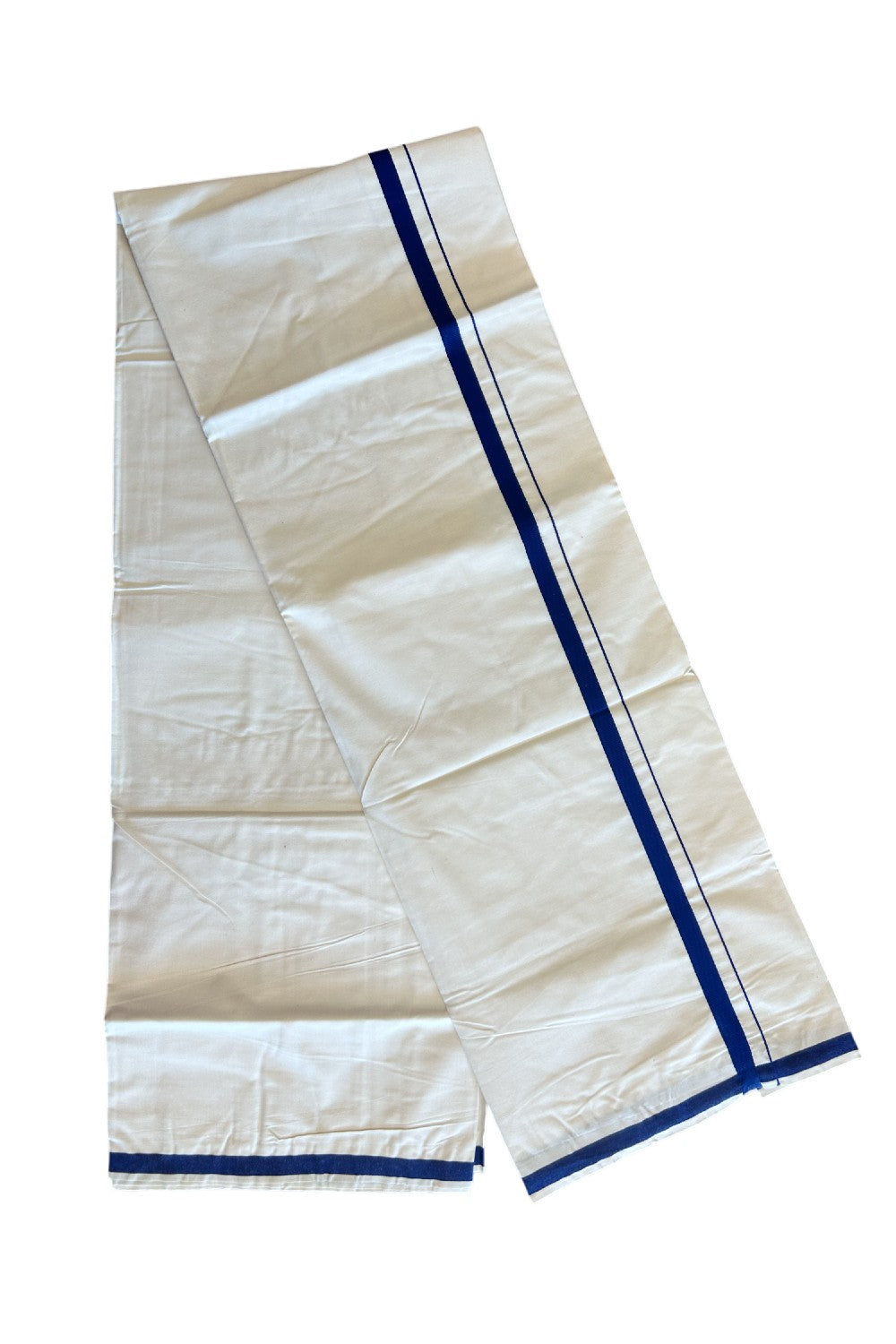 10% DISCOUNT ! KaithariKada Balaramapuram (100X100)% Cotton Single Off white (Unbleached) Mundu/Dhoti-(100100)- 2.5 cm NAVY BLUE Kara-9KK76MC.