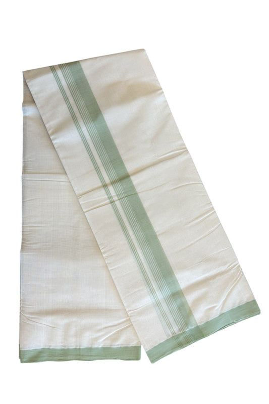 30% Discount!!! KaithariKada HANDLOOM Millpaav Balaramapuram - 100% PURE Cotton off white (Unbleached) Double Mundu/Dhoti - 2.5 inch Pista green striped kara - 32KK5105RAM