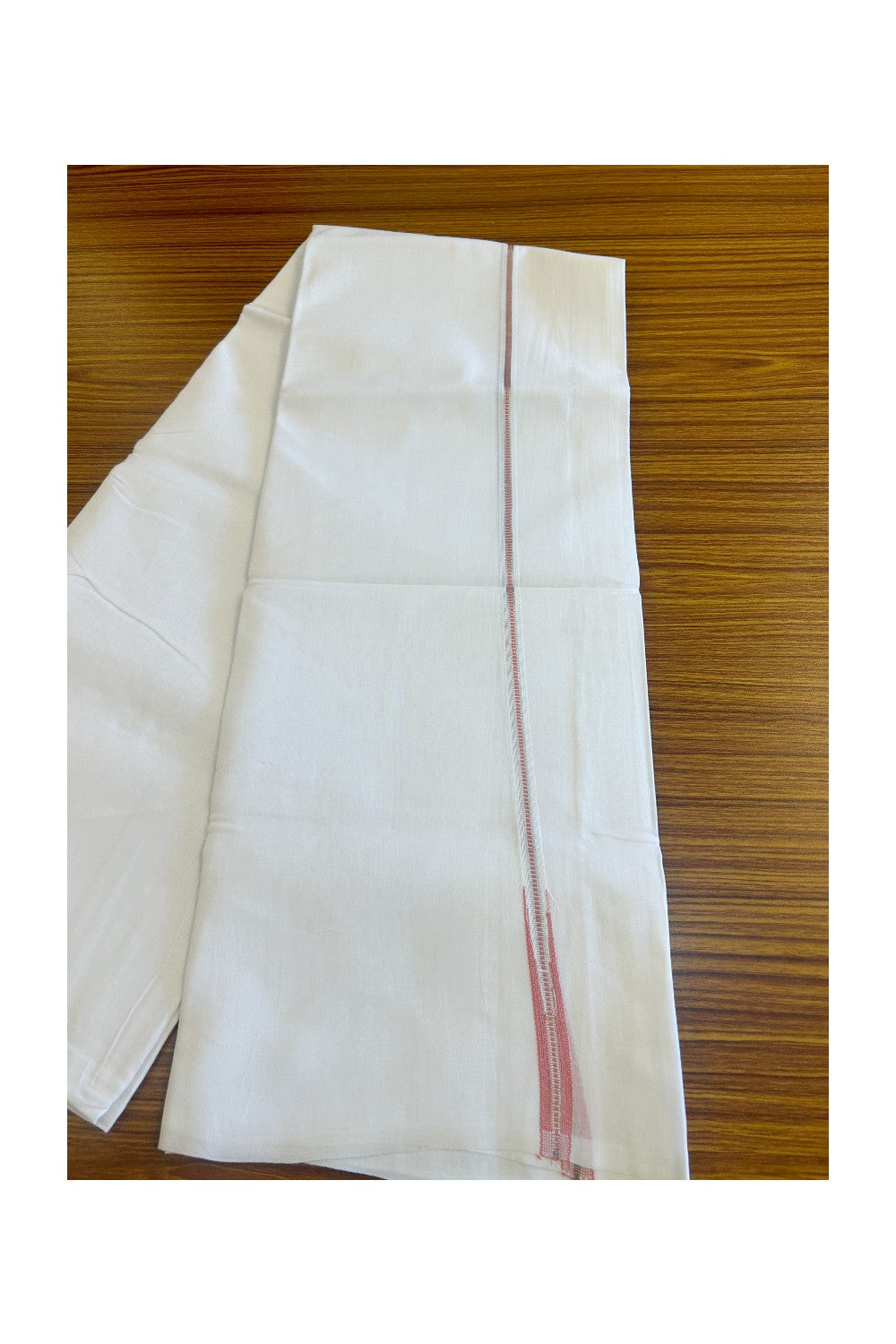 20% DISCOUNT!! KaithariKada Balaramapuram 100% Cotton PURE WHITE Double Mundu/Dhoti-100x100   1.5 cm  Puliyilakkara MUTHUKKURI Silver & Pink chutty - 32KK481ASH