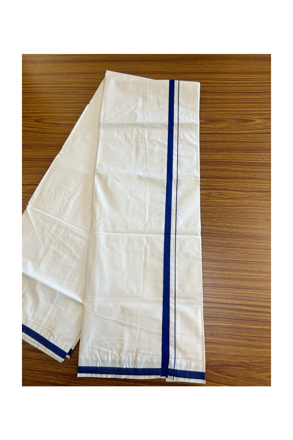 10% DISCOUNT ! KaithariKada Balaramapuram (100X100)% Cotton Single Off white (Unbleached) Mundu/Dhoti-(100100)- 2.5 cm NAVY BLUE Kara-9KK76MC.