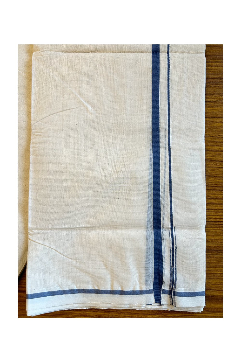 15% DISCOUNT! KaithariKada HANDLOOM Millpaav BALARAMAPURAM - 100% PURE Cotton 100x100 Double Mundu/Dhoti OFF WHITE (Unbleached) - PULIYILAKKARA Navy blue 1.cm  KARA - 32KK456KK