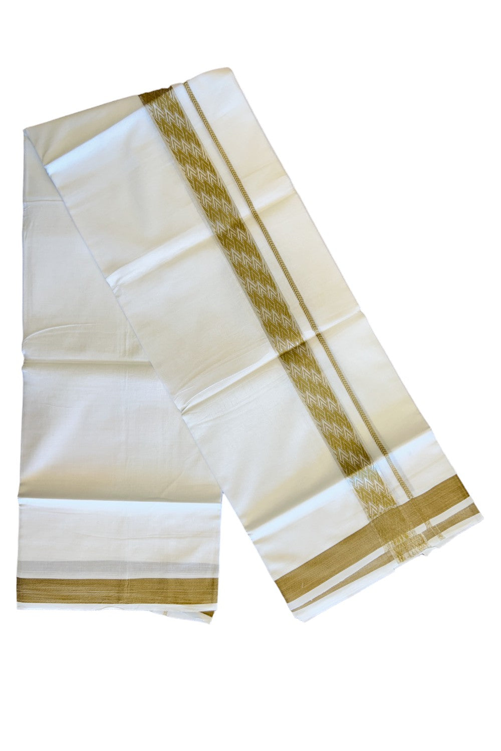 20% DISCOUNT! KaithariKada Balaramapuram 100% Cotton Double PURE white Mundu/Dhoti-100x100 2.25 inch Silver kasavu & Light Brown pattern Kara  - 33KK207PMC