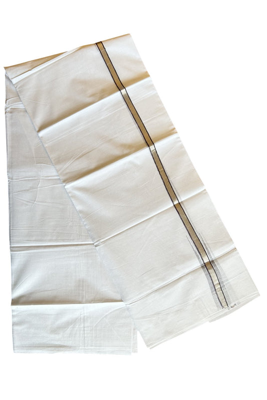 8% Discount ! Kaitharikada Balaramapuram 100% Cotton PURE WHITE Double Mundu/Dothi- 0.5 inch Silver Kasavu & Purple Striped Chutty Kara - 33KK5032GAN