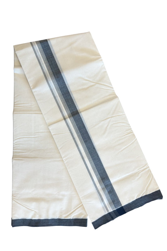 30% Discount!!! KaithariKada HANDLOOM Millpaav Balaramapuram - 100% PURE Cotton off white (Unbleached) Double Mundu/Dhoti - 2.25 inch Black Side striped kara - 33KK5105RAM