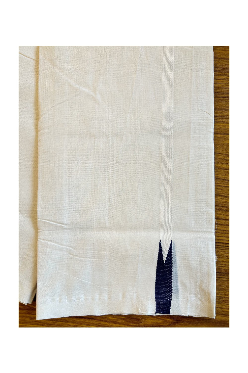 20% DISCOUNT! KaithariKada HANDLOOM UNAKKUPAAV BALARAMAPURAM - 100% PURE Cotton 100x100 Double Mundu/Dhoti OFF WHITE (Unbleached) - PULIYILAKKARA Navy blue chutty - 33KK456KK