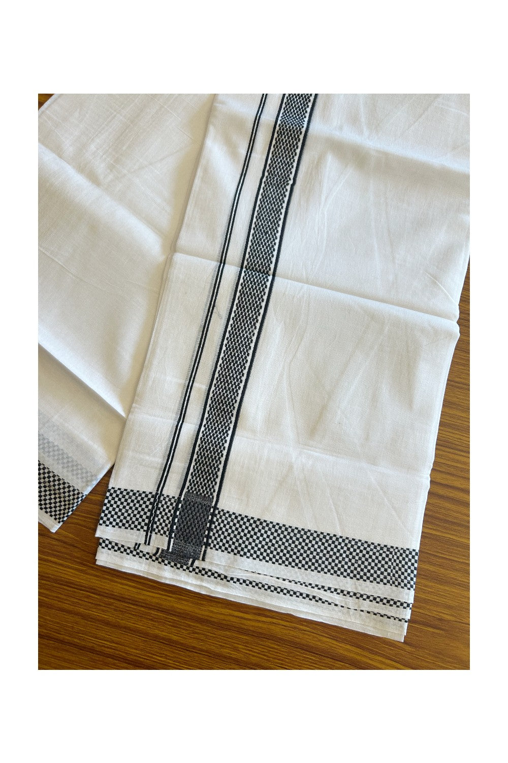 20% DISCOUNT! KaithariKada Balaramapuram 100% Cotton Double PURE white Mundu/Dhoti - 100x80 - 1.75 Inch Black Check Kara - 33KK5112PMC