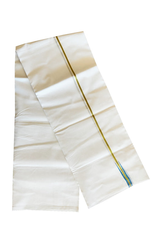 23% DISCOUNT!! KaithariKada Balaramapuram 100% Cotton PURE WHITE Double Mundu/Dhoti-100x100  1.cm Puliyilakkara  MUTHUKKURI PEACOCK GREEN  AND   KASAVU Chutty Pattern KARA.