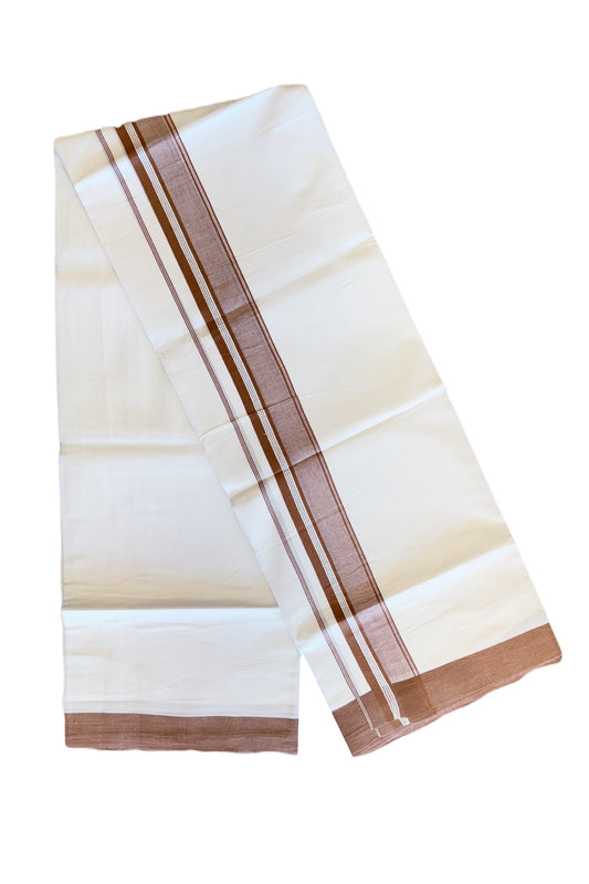 24% DISCOUNT! KaithariKada Balaramapuram 100% Cotton Ultra WHITE Double Mundu/Dhoti-100x80   2.5 Inch Brown Shaded Cotton kara-34KK41VIN