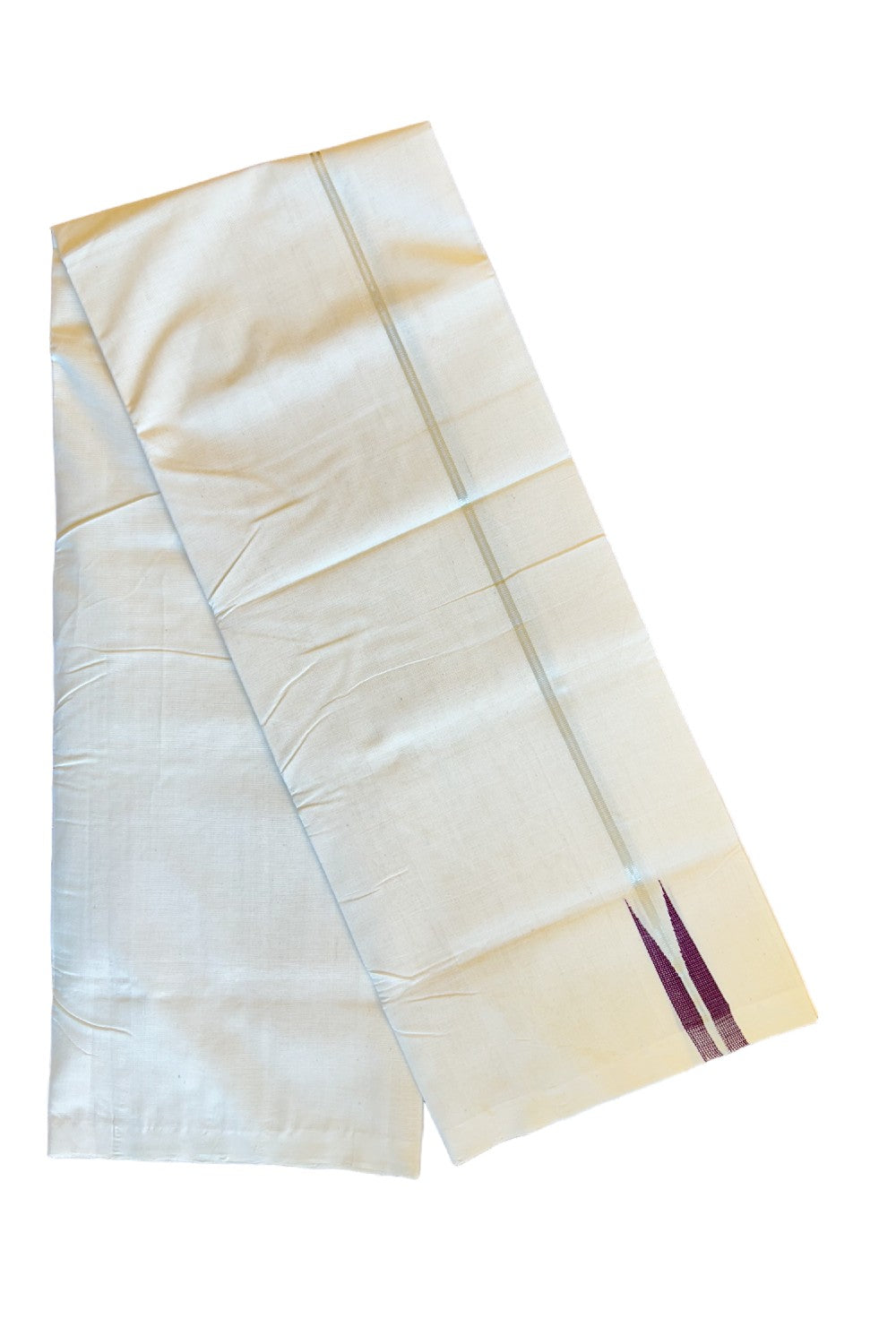 20% DISCOUNT! KaithariKada HANDLOOM UNAKKUPAAV BALARAMAPURAM - 100% PURE Cotton 100x100 Double Mundu/Dhoti OFF WHITE - (Unbleached) - PULIYILAKKARA Silver kasavu Purple chutty - 34KK456KK