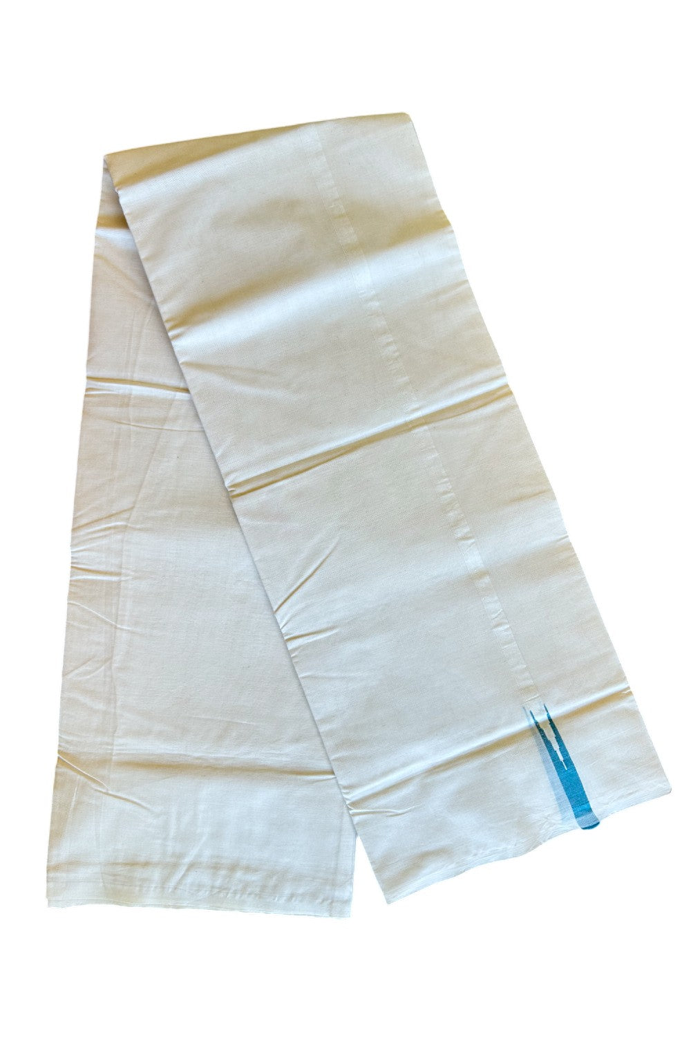 10% Discount ! KaithariKada Balaramapuram 100% Cotton Double Off white Mundu/Dhoti-100x100  1 cm  Puliyilakkara Chutty Peacock Blue Kara.- 33KK500KK