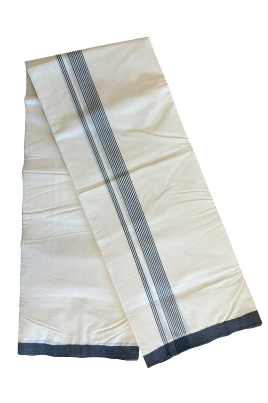 30% Discount!!! KaithariKada HANDLOOM Millpaav Balaramapuram - 100% PURE Cotton off white (Unbleached) Double Mundu/Dhoti - 2 inch Black striped kara - 34KK5105RAM