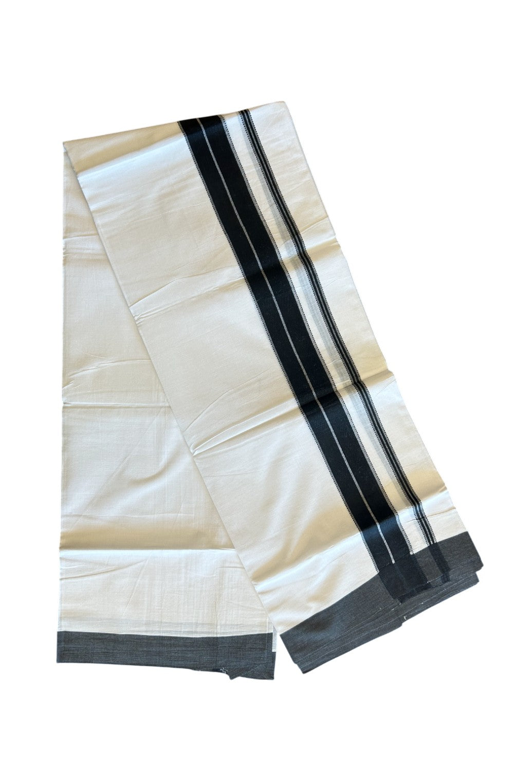 20% DISCOUNT! KaithariKada Balaramapuram 100% Cotton Double PURE white Mundu/Dhoti - 100x80 - 3 Inch Black Design Kara - 34KK5112PMC