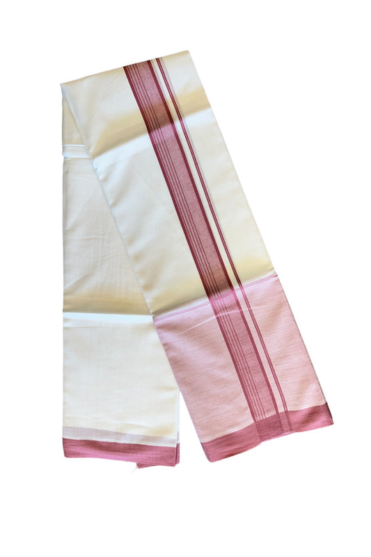 15% DISCOUNT!! Kaitharikada Balaramapuram 100% Cotton Ultra WHITE Double Mundu/Dothi-100x100   2.25 Inch PINK SHADED Cotton Kara - 34KK74RAM