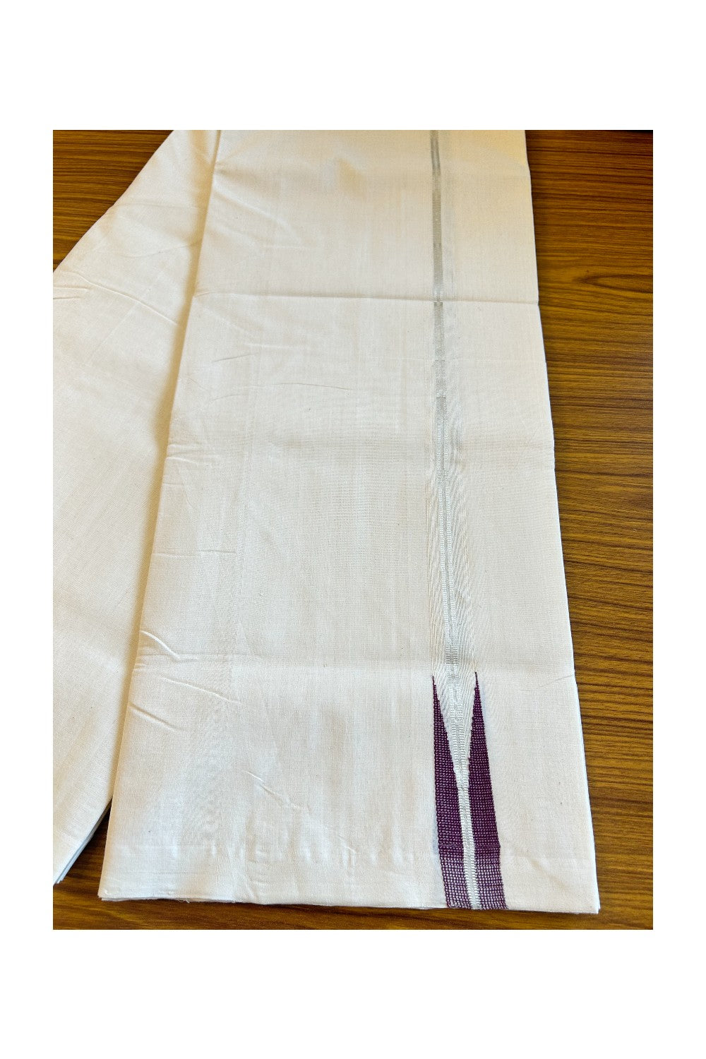 20% DISCOUNT! KaithariKada HANDLOOM UNAKKUPAAV BALARAMAPURAM - 100% PURE Cotton 100x100 Double Mundu/Dhoti OFF WHITE - (Unbleached) - PULIYILAKKARA Silver kasavu Purple chutty - 34KK456KK