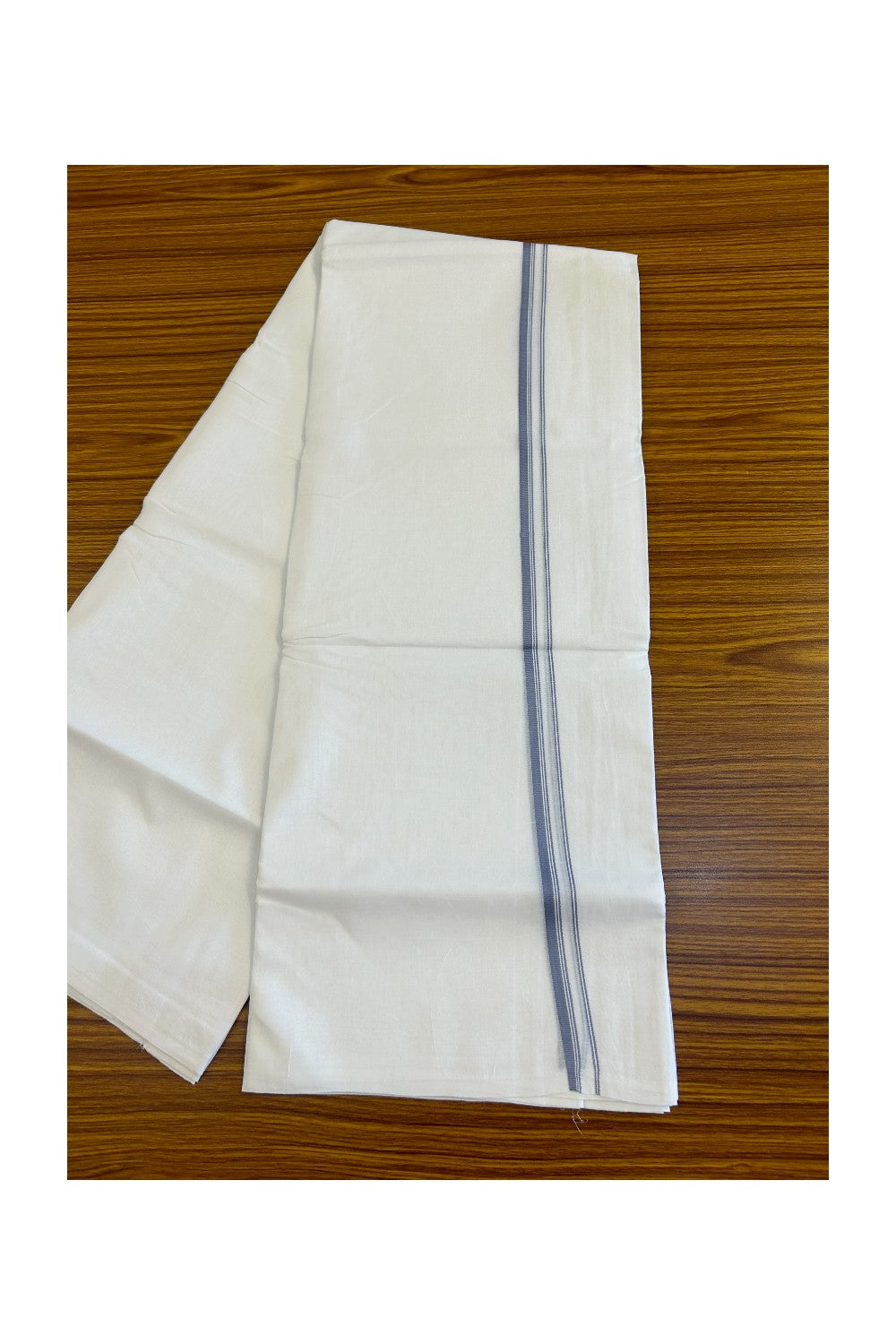 26% DISCOUNT ! KaithariKada Balaramapuram 100% Cotton Double Pure white Mundu/Dhoti-100X100 - Gray & Stripes 2cm Kara - 31KK487KK