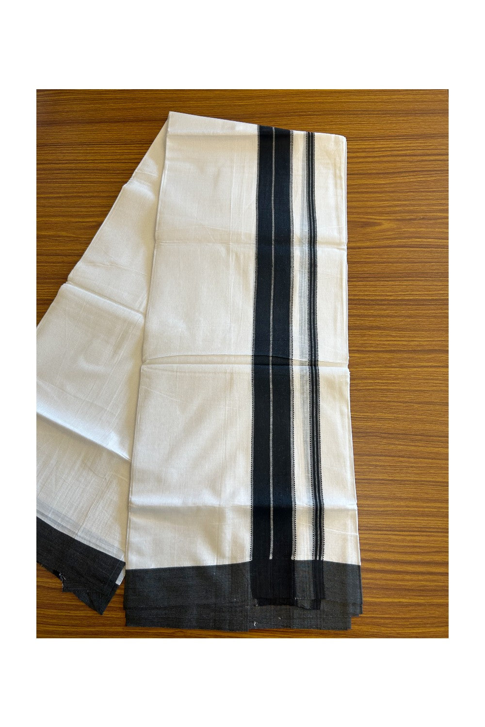 20% DISCOUNT! KaithariKada Balaramapuram 100% Cotton Double PURE white Mundu/Dhoti - 100x80 - 3 Inch Black Design Kara - 34KK5112PMC