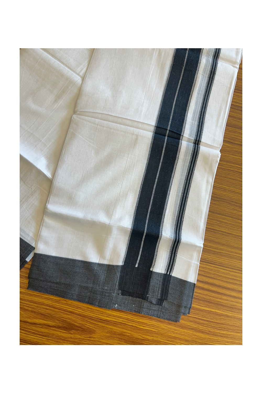 20% DISCOUNT! KaithariKada Balaramapuram 100% Cotton Double PURE white Mundu/Dhoti - 100x80 - 3 Inch Black Design Kara - 34KK5112PMC