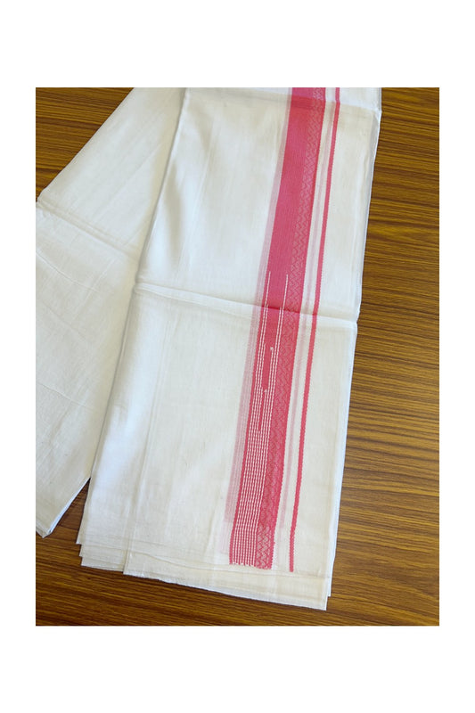 20% DISCOUNT!! Kaitharikada Balaramapuram 100% Cotton PURE WHITE Double Mundu/Dothi - 80X90 - 1.5 Inch Rose design Kara 3.70 m (8 Muzham) - 53KK5115THI