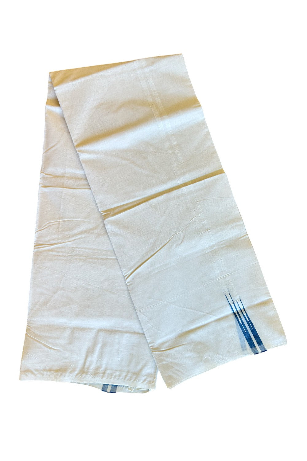 10% Discount ! KaithariKada Balaramapuram 100% Cotton Double Off white Mundu/Dhoti-100x100  1 cm  Puliyilakkara Double Chutty Blue Kara.- 35KK500KK