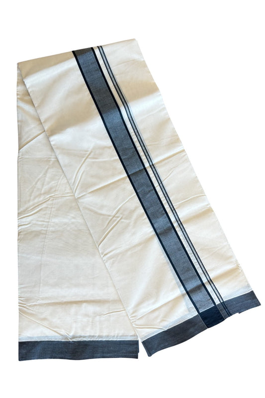 10% DISCOUNT ! KaithariKada Balaramapuram 100% Cotton Double Off white - (Unbleached) Mundu/Dhoti-100X100-  BLACK 2.5 inch  Kara.- 11.