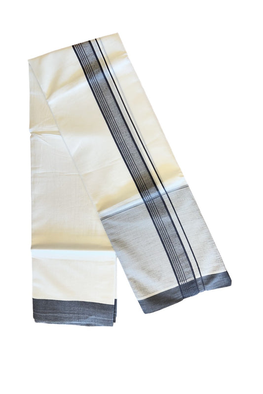 15% DISCOUNT!! Kaitharikada Balaramapuram 100% Cotton Ultra WHITE Double Mundu/Dothi-100x100  2.25 Inch GREY SHADED Cotton Kara - 35KK74RAM