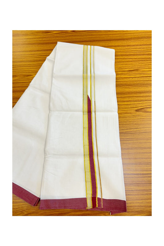 15% Discount !!KaithariKada Balaramapuram 100% Cotton PURE White Double Mundu/Dhoti - 100x100 - 1.75 inch Heavy Chutty Kasavu & Maroon kara - 35KK5043ASH