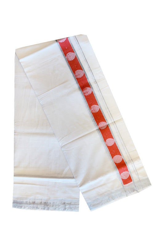 3% DISCOUNT! KaithariKada Balaramapuram 100% Cotton Ultra WHITE Double Mundu/Dhoti-100x80  2.75 Inch Red Silver Kasavu Jacaurd Cotton kara-36KK41VIN