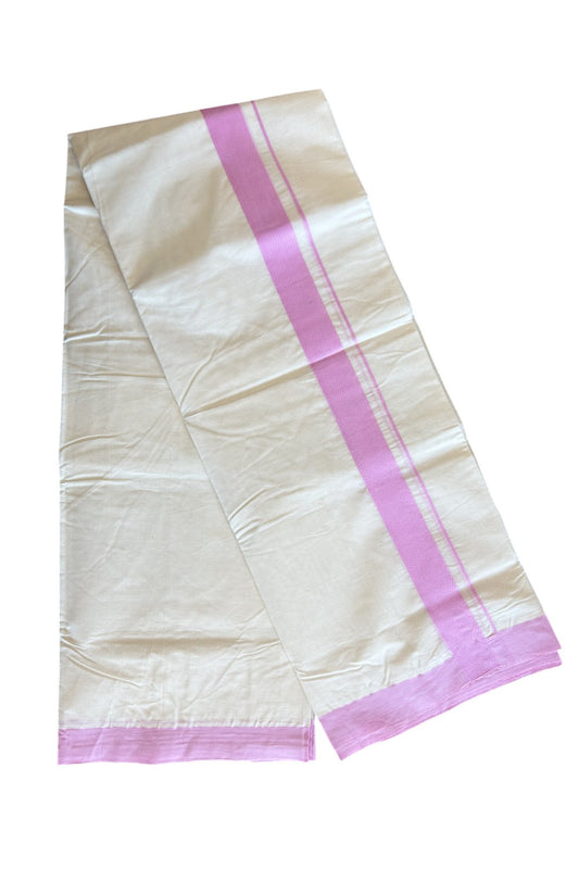 23% DISCOUNT ! KaithariKada Balaramapuram 100% Cotton Double Off white - (Unbleached) Mundu/Dhoti-100X100-  LAVENDER VIOLET 2. inch  Kara.- 10.