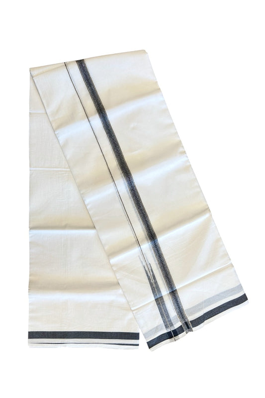 21% DISCOUNT!! Kaitharikada Balaramapuram 100% Cotton PURE WHITE Double Mundu/Dothi-100x100 Puliyilakkara Chutty Black & Silver Cotton Kara - 36KK5067KK