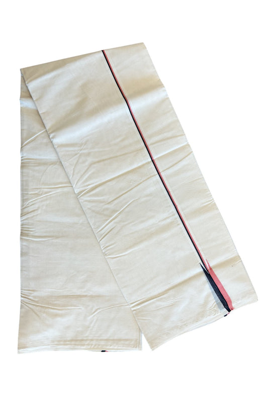 29% DISCOUNT! KaithariKada Balaramapuram 100% Cotton Double Off white - (Unbleached)Mundu/Dhoti-100x100  Puliyilakkara Rose Pink & BLACK Chutty -  4KK125ASH