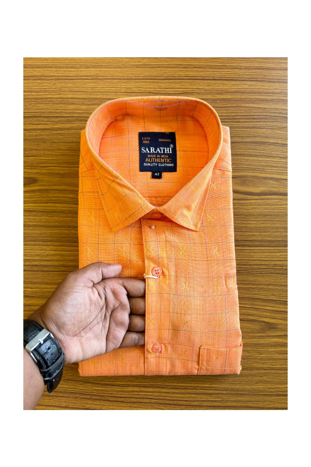 NEW !! Kaitharikada- 100% Pure Cotton Orange Sarathi Authentic Quality Clothing Full Sleeve Shirt.- 36KK445SAR.