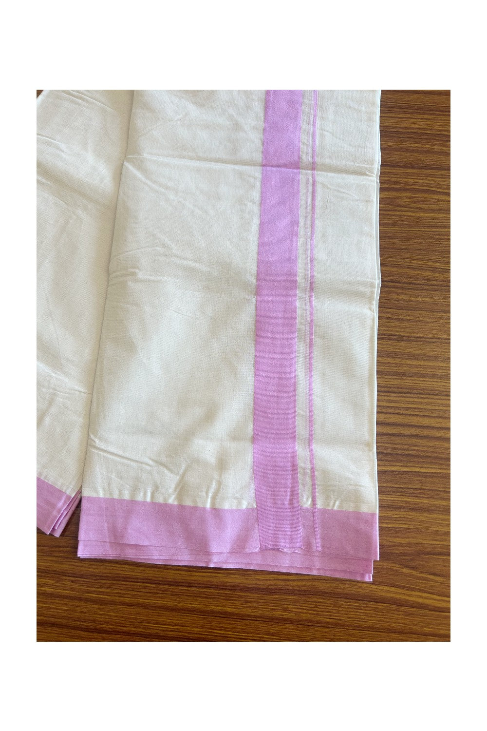 23% DISCOUNT ! KaithariKada Balaramapuram 100% Cotton Double Off white - (Unbleached) Mundu/Dhoti-100X100-  LAVENDER VIOLET 2. inch  Kara.- 10.