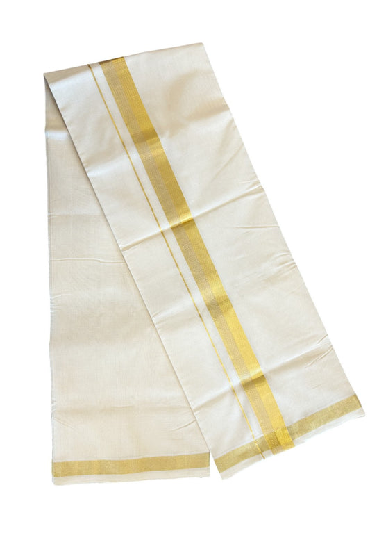 21 % DISCOUNT ! KaithariKada HANDLOOM Unakkupaav Balaramapuram - 100% PURE Cotton Off White (Unbleached) Double Mundu/Dhoti - 2.25 INCH KASAVU SIDE STRIPES  KARA - 4KK71RAM