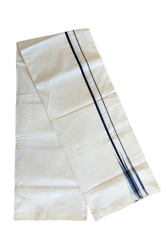 30% DISCOUNT! KaithariKada HANDLOOM UNAKKUPAAV BALARAMAPURAM - 100% PURE Cotton 100x100 Double Mundu/Dhoti OFF WHITE (Unbleached) - 0.75 inch Puliyilakkara Navy Blue Double chutty - 37KK5105RAM