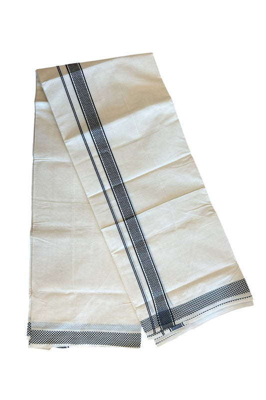 20% DISCOUNT ! KaithariKada Balaramapuram 100% Cotton off white (Unbleached) Double  Mundu/Dhoti - 100X90 - Black check design kara - 37KK5113pmc