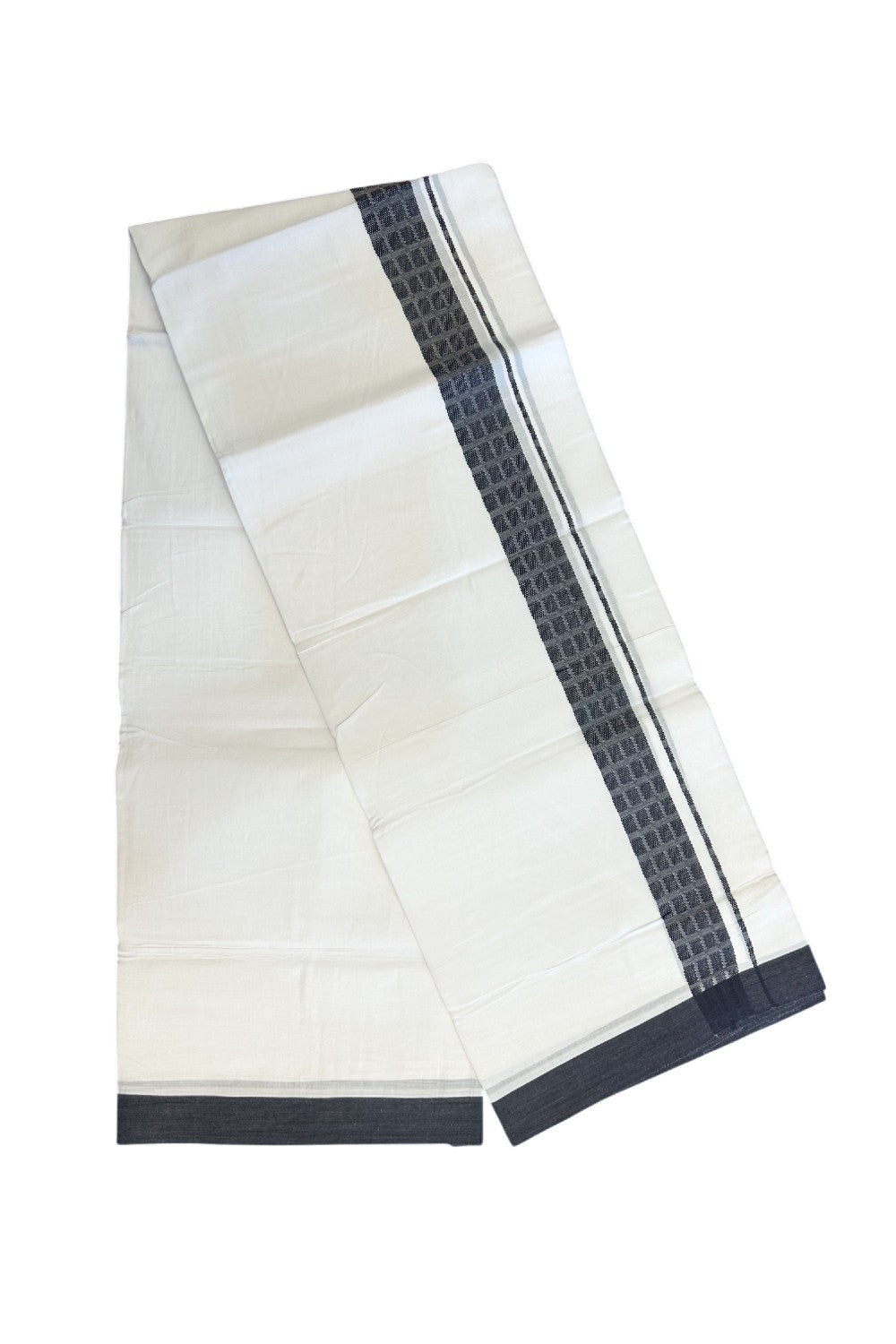 20% DISCOUNT! KaithariKada Balaramapuram Double PURE WHITE 100% Cotton Mundu/Dhoti - 100x80 - 1.5 inch Jacquard Black Check Kara - 37KK5139THI